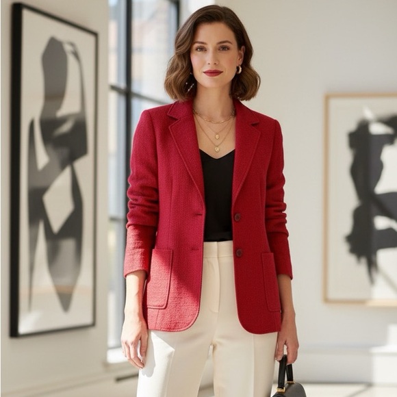 NEW J. Jill Red Woven Wool 2 Button Jacket - Picture 1 of 6